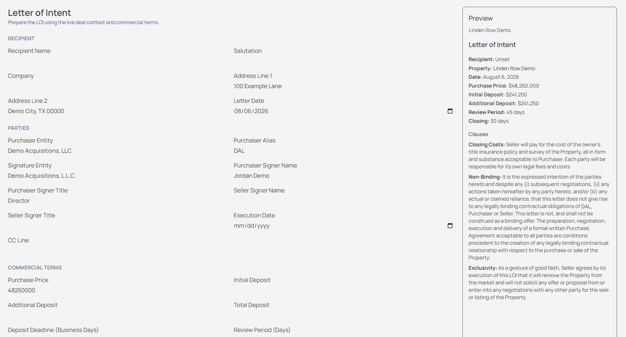 Generated letter of intent